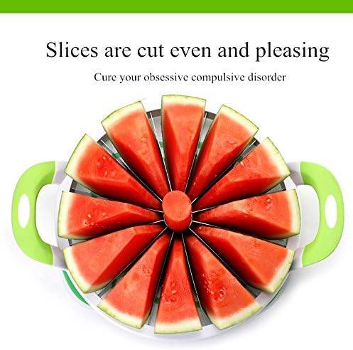 Extra Large Watermelon Slicer Cutter Comfort Silicone Handle,Home Stainless Steel Round Fruit Vegetable Slicer Cutter Peeler Corer Server for Cantaloup Melon,Pineapple,Honeydew,Get 12,As Seen On TV