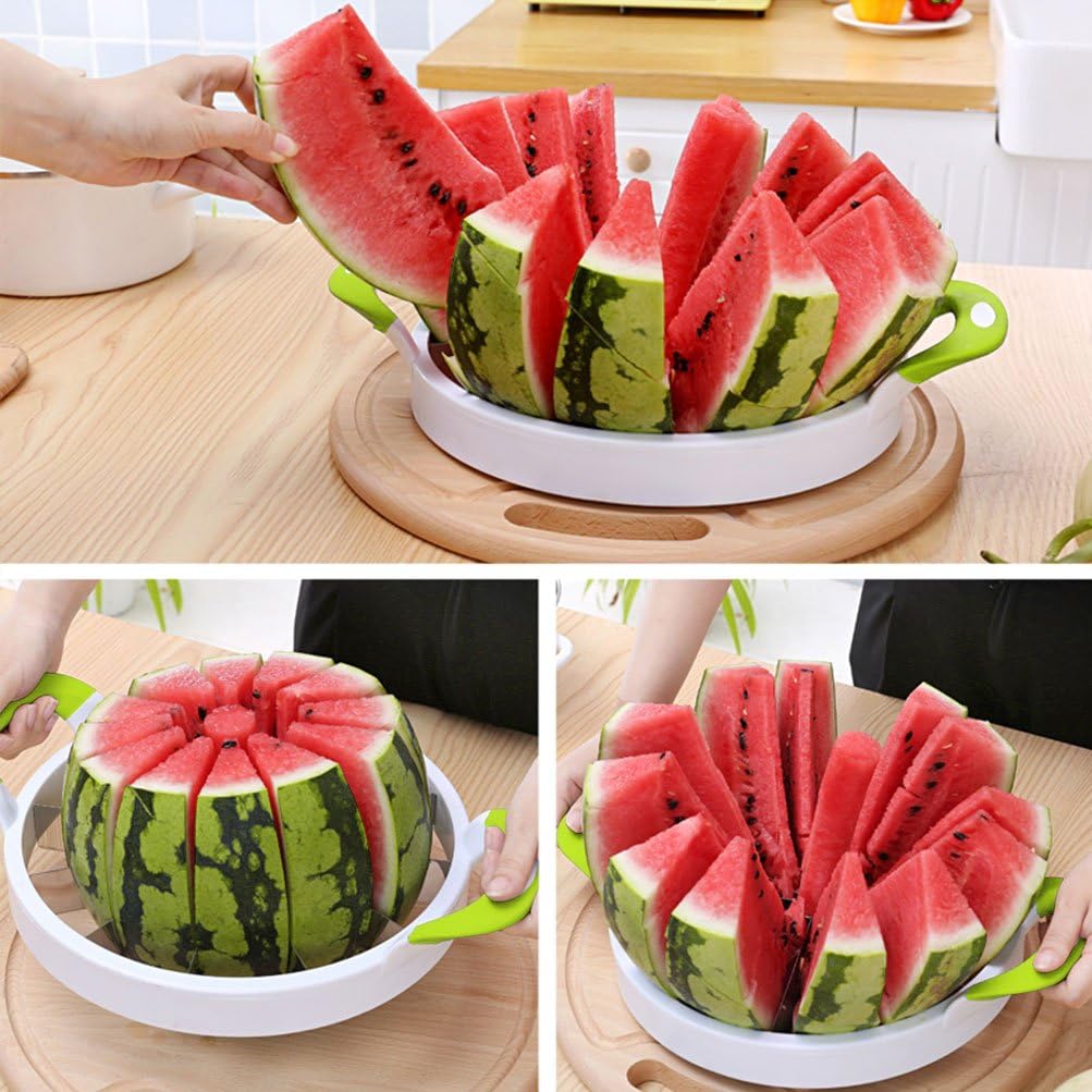 Extra Large Watermelon Slicer Cutter Comfort Silicone Handle,Home Stainless Steel Round Fruit Vegetable Slicer Cutter Peeler Corer Server for Cantaloup Melon,Pineapple,Honeydew,Get 12,As Seen On TV